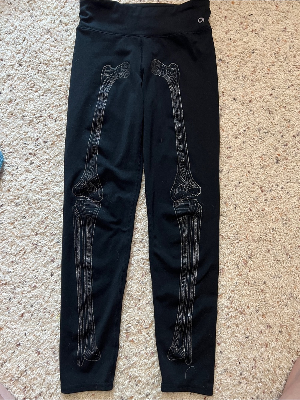 GAP Black Leggings with White Geometric Glitter Bone Print
